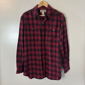 Duluth Trading Men’s Flannel Button Up Shirt Red Black Plaid Sz Medium